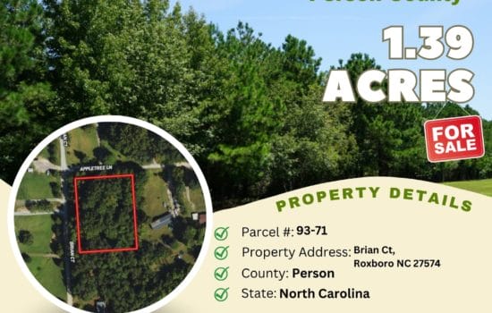 For Sale – 1.39 acres in Person County, North Carolina – $13,500